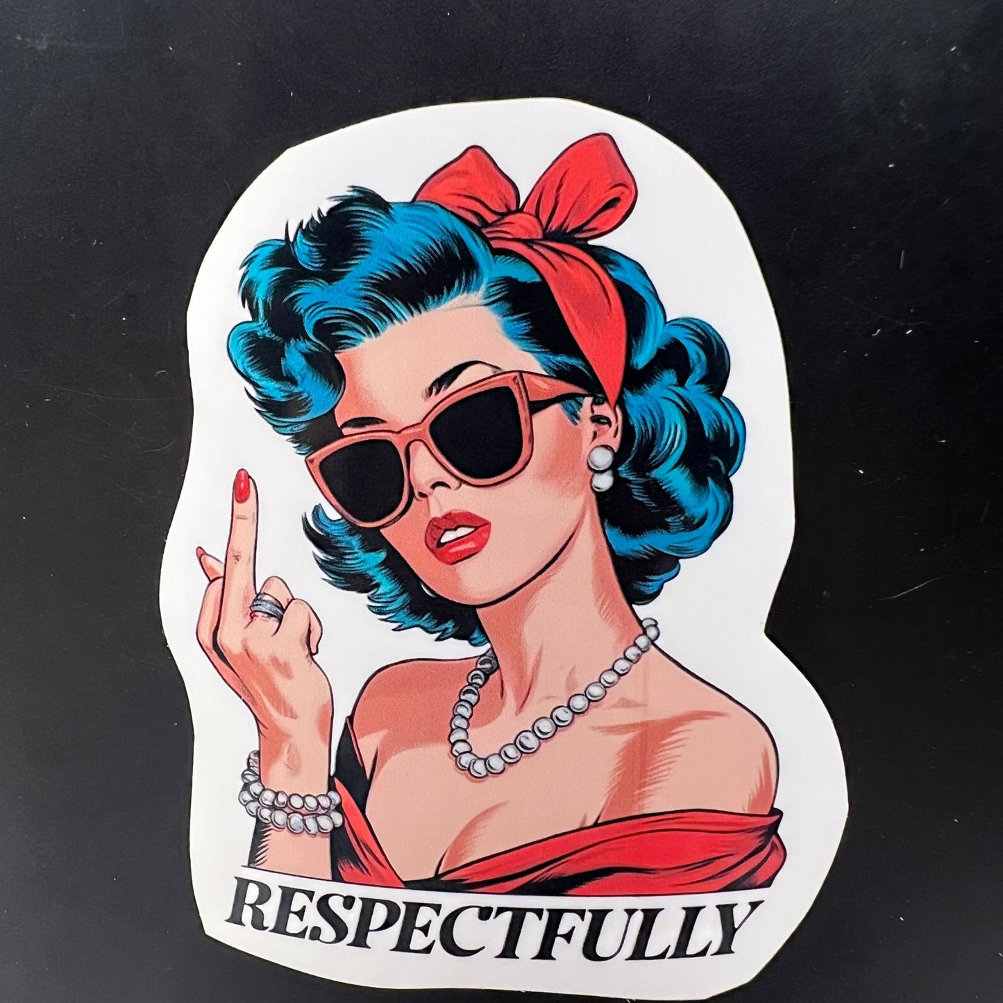 Retro Rockabilly Sticker - 1950s Woman Flipping the Bird - Respectfully Middle Finger Design - 3-Inch Decal