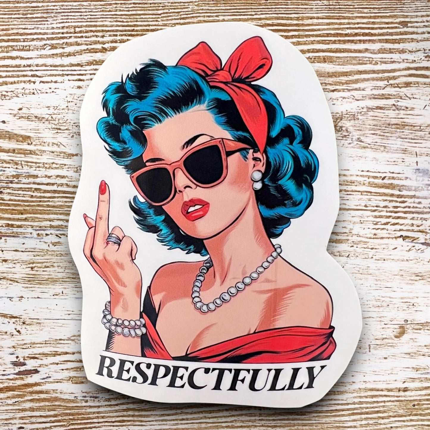 Retro Rockabilly Sticker - 1950s Woman Flipping the Bird - Respectfully Middle Finger Design - 3-Inch Decal