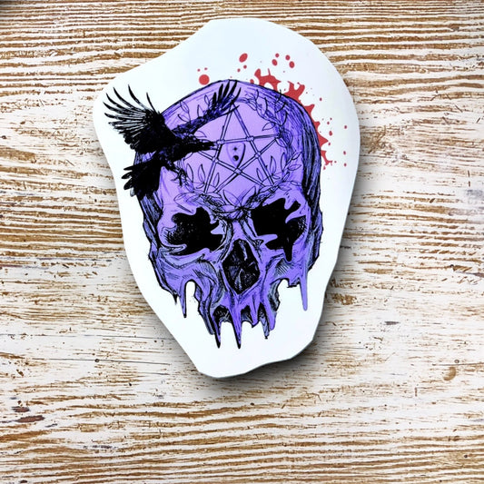 Purple Gothic Skull 3" Sticker / Pentagram Crow  Witchcore or Dark Cottagecore Theme / KISS Cut Decal for Water Bottles