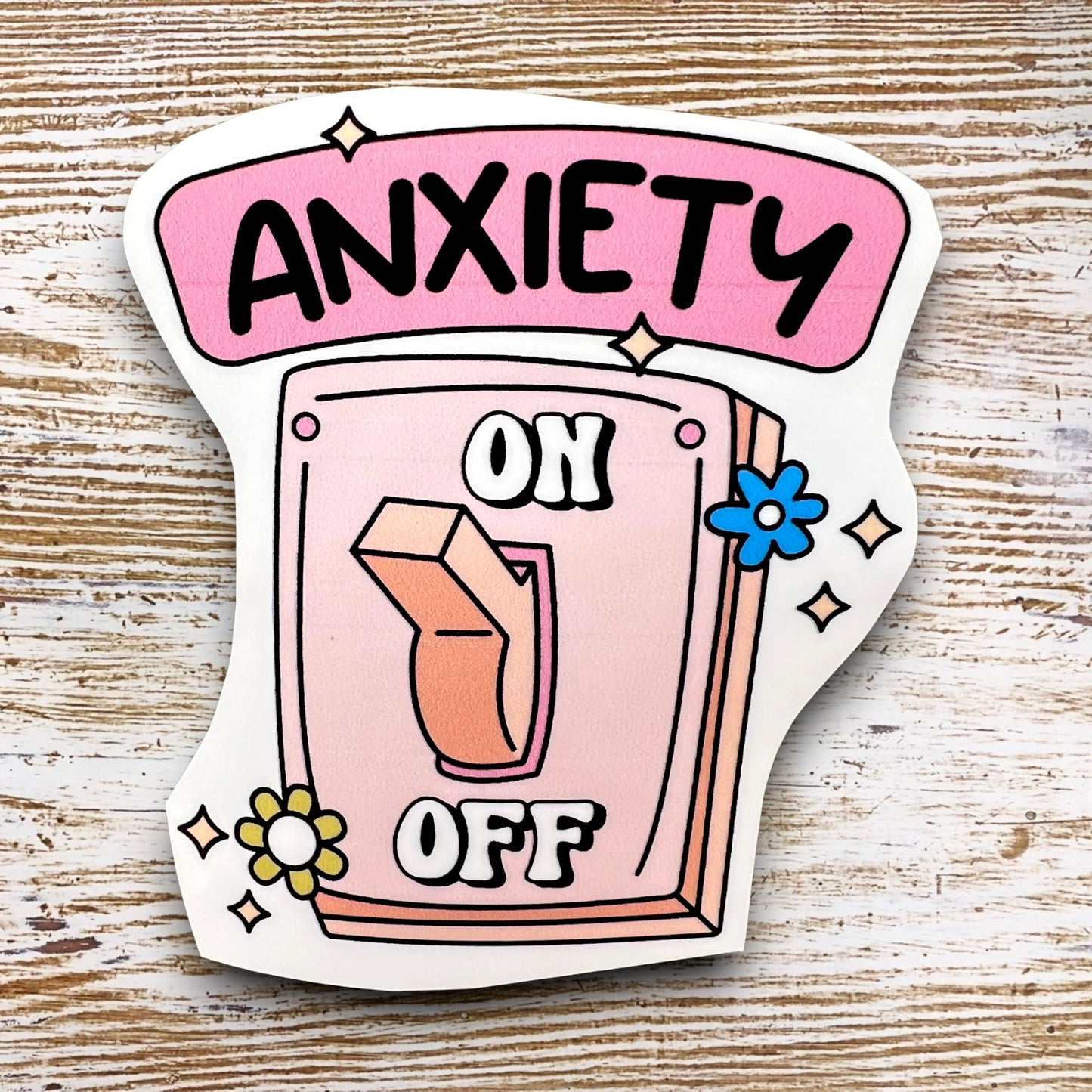 Colorful Boho Anxiety Sticker Decal – Light Switch with Flowers for Water Bottles, Laptops, and More