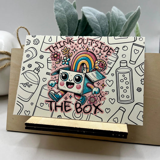 Kawaii / Think Outside The Box Postcard / Colorful Box Character / Office Mini Wall / Inspirational Kidcore  Classroom Style Artwork