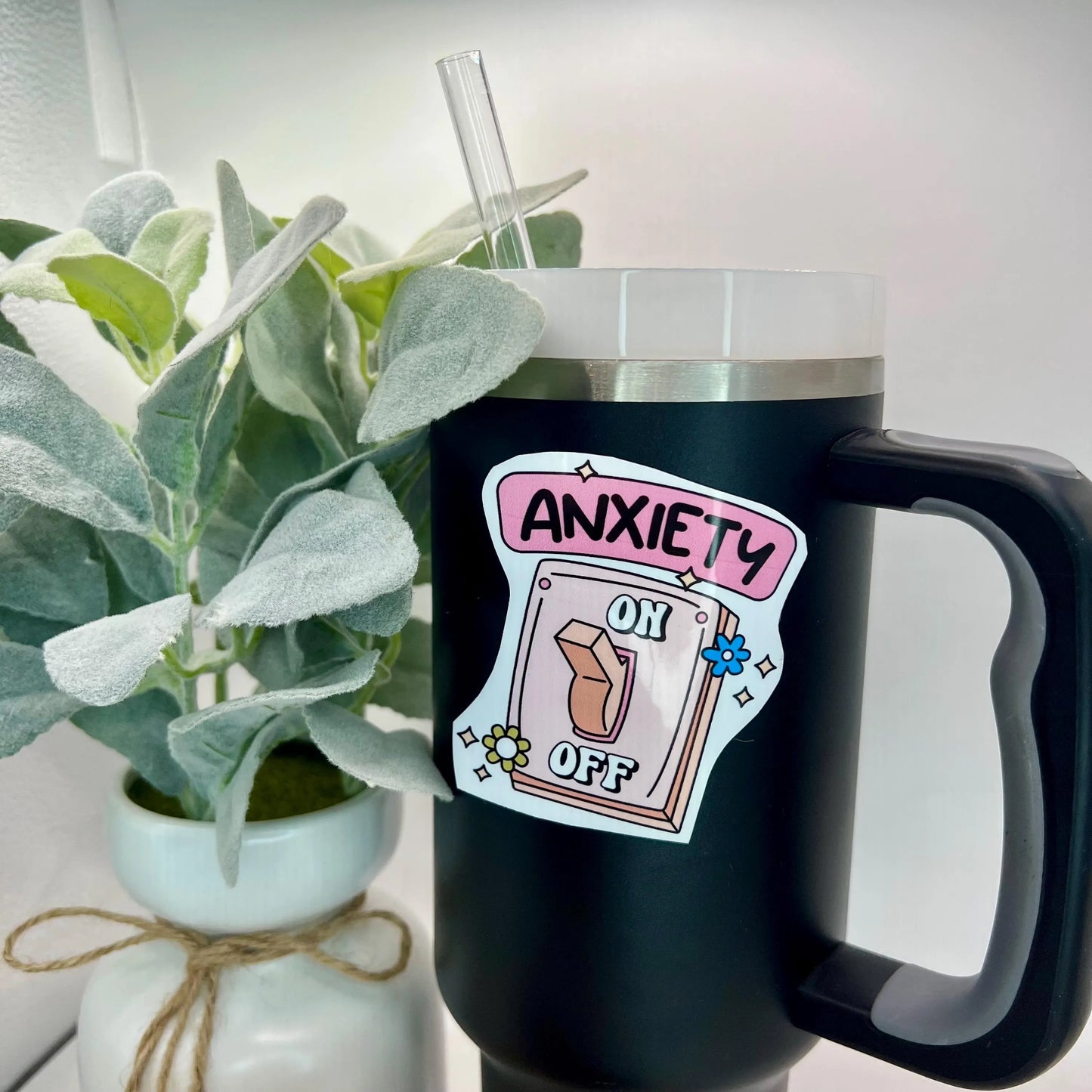 Colorful Boho Anxiety Sticker Decal – Light Switch with Flowers for Water Bottles, Laptops, and More