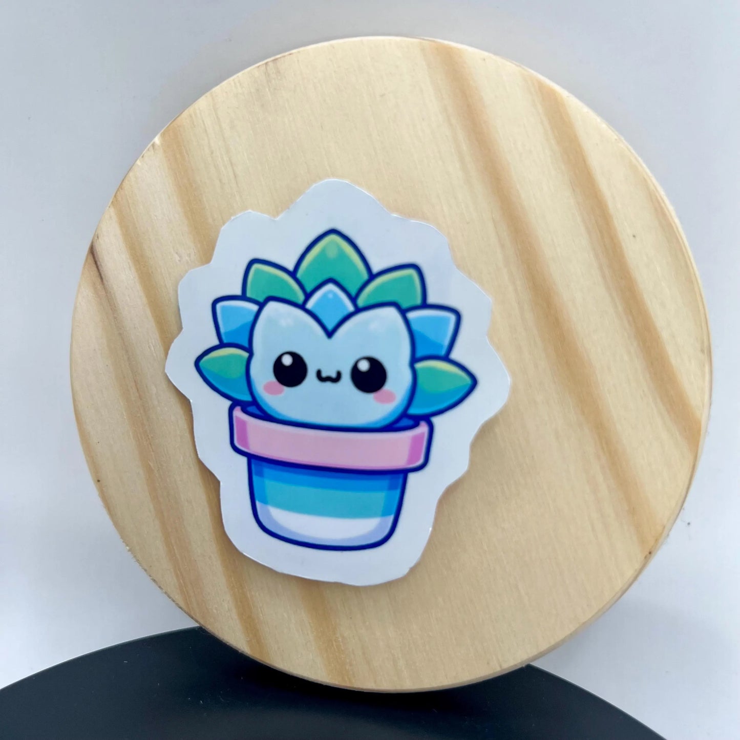 Kawaii Themed 2" Sticker/  Boho Aloe Plant / Happy Blue Plant with Face / Water Bottle Decal Journal Stickers